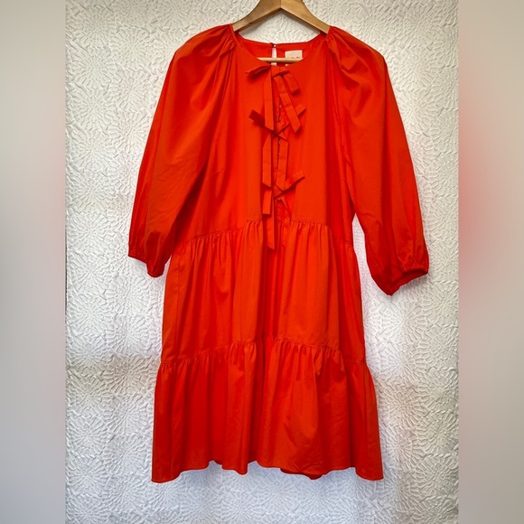 Cinq A Sept Lynn Dress Size 14 Coral Mini Layered Bow Easter Spring Ruffle NWT - Picture 15 of 16
